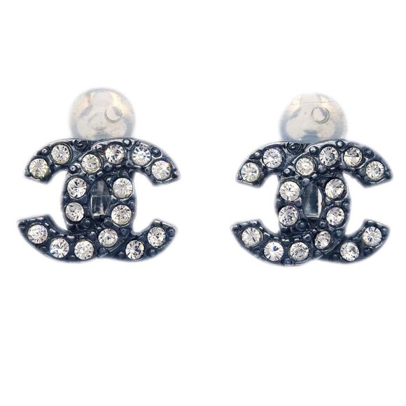 Chanel CC Earrings Clip-On Black Rhinestone - Picture 1 of 4